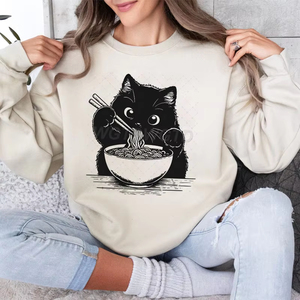 Sudaderas con Capucha para Mujer, Nueva Calidad, Diseño Kawaii de Gato Comiendo Ramen, Sudadera de Moda Casual Japonesa - Product Image 5
