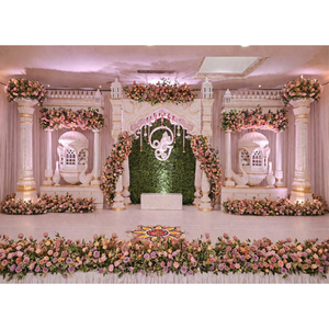 การตกแต่งเวทีงานเลี้ยงฉลองสมรสแบบอินเดียสีขาวสุดหรูหรา  ธีมพระราชวัง  การจัดเวทีงานแต่งงาน  ดีไซน์ฉากหลังสไตล์วัดล่าสุด  แคนาดา - Product Image 1