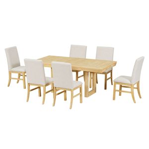 Set Tavolo da Pranzo Tradizionale Allungabile 183 cm con Prolunga a Farfalla da 30 cm e 6 Sedie Imbottite, Arredamento per Sala da Pranzo - Product Image 2