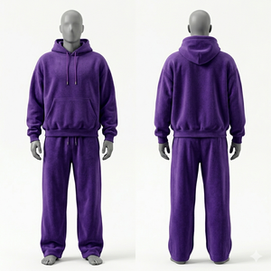 Conjunto Deportivo Unisex Morado con Capucha, Color Sólido, Ropa Casual, 100% Algodón, Transpirable, Corte Regular, Estilo Otoñal - Product Image 1