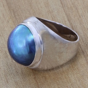 925 Sterling Silver Blue <b>Moon</b> Cultured Pearl Cocktail <b>Ring</b> Handmade Statement Jewelry for Women - Product Image 4