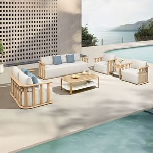 Juego de Sofás de Madera de Teca de Lujo para Exteriores, Muebles de Patio para Conversación, Proveedor de Indonesia, Juego de Salón de Jardín de Madera Maciza - Product Image 1