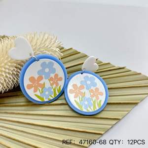 Orecchini con disegno floreale, montatura rotonda blu con ciondolo a cuore, per donna, gioielli alla moda, 12 pezzi - Product Image 3