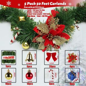 Paquete de 5 Guirnaldas Navideñas Artificiales de 250 Pies, Decoración Festiva con Flores, para Interiores y Exteriores, sin Luces - Product Image 2