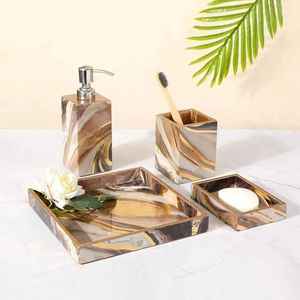 Resin Waterproof Eco-Friendly Rectangle Handmade Four-piece Luxury Bathroom <b>Soap</b> Accessories <b>Sets</b> for Home - Product Image 6