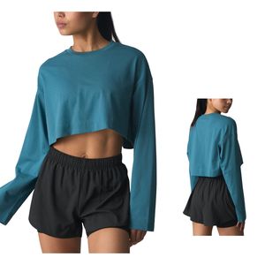 Top Corto de Manga Larga para Mujer, Sudadera Informal para Gimnasio, Ejercicio, Fitness, Ropa Deportiva Holgada, Top Suave, Logotipo Personalizado OEM, Venta al Por Mayor - Product Image 1