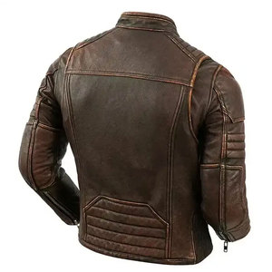 Econex Sports Brown Genuine Leather Moto <b>Jacket</b> Men Waterproof Windproof Turn-down Collar Zipper Closure <b>Slim</b> <b>Fit</b> Winter Style - Product Image 3