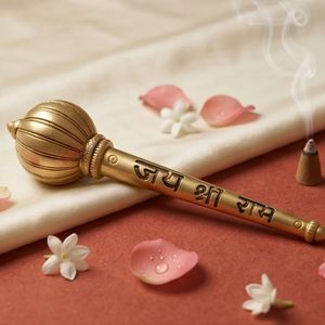 Porte-encens en laiton plaqué or de qualité supérieure avec gravure Jay Shri Ram, artisanat religieux pour la prière - Product Image 6