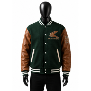 Chaqueta Varsity para Hombre, Cuerpo de Lana, Mangas de Cuero, Logotipo Bordado, Estilo Invernal, Chaqueta Letterman con Forro Acolchado - Product Image 1