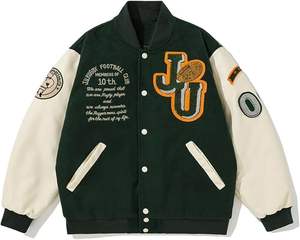 Blouson universitaire vintage patchwork d'hiver, coupe oversize, style streetwear, avec motif graphique lettres, broderie unisexe, col montant, manteau décontracté - Product Image 1