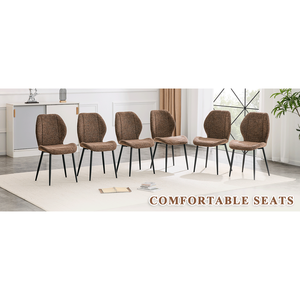 4 Set di Sedie da Pranzo in Tessuto Marrone Stile Retrò Minimalista con Cuscini Spaziosi e Confortevoli, Gambe in Metallo Nero Regolabili - Product Image 4