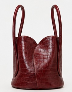 Sac fourre-tout d'épaule de luxe en cuir véritable bordeaux brodé, prêt pour l'hiver, le printemps et toute l'été, idéal pour la plage, pour femmes, vente en gros OEM ODM - Product Image 1