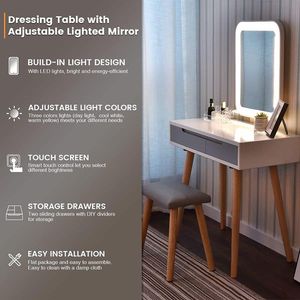 Adjustable Brightness Makeup Vanity Table Set with Cushioned Stool Free Make Bright Mirror Dressing Table with Comfort Features - Product Image 3