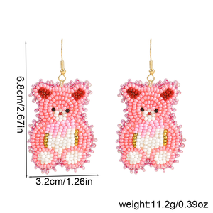 New Women Handmade Pink Teddy <b>Bear</b> Seed Bead Dangle Valentine Day <b>Cute</b> Statement Jewelry for Romantic Casual Wear BY MULTI CRAFT - Product Image 6