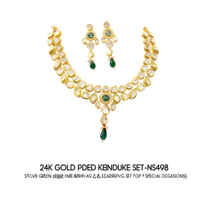 Ensemble de collier et boucles d'oreilles Kundan plaqué or 24 carats - NS498 GREEN, bijoux de mariée raffinés pour occasions spéciales - Product Image 2