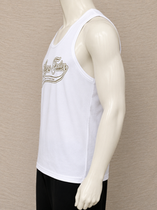 Débardeur sans manches Aero Faster pour homme, blanc, col rond, en jersey de coton respirant, imprimé par transfert thermique, lettres dorées sur le devant, 120g - Product Image 2