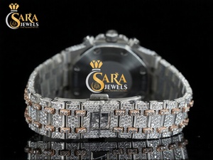 Montre automatique pour homme en moissanite, fabriquée à la main, personnalisable, pour les occasions spéciales, cadran rond analogique avec affichage jour et date, fabriquée en Inde - Product Image 5
