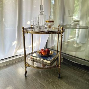 Designer Iron Bar Cart with Gold Finish Frame and Tempered Glass Shelves Rolling <b>Serving</b> <b>Trolley</b> Home Kitchen Dining Organizer - Product Image 1