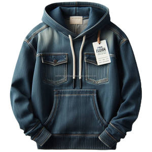 เสื้อฮู้ดแขนยาวผ้าเดนิมสำหรับผู้ชาย, เสื้อแจ็คเก็ตมีฮู้ดผ้ายีนส์ฟอกสีย้อมสีล้วนสำหรับฤดูหนาว - Product Image 6
