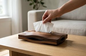 Trendy Handmade Wooden Tissue <b>Box</b> Wabi Sabi Design Natural Wood Finish Modern Tabletop Tissue Organizer Holder By UO INDIA - Product Image 2