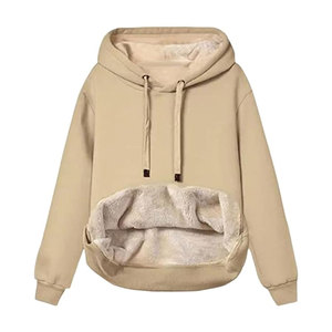 Factory Direct Women Oversized Fleece Hoodie Loose Casual <b>Plain</b> <b>Sweatshirt</b> Wholesale Custom Logo Loose Fit Women Drop Shoulder - Product Image 1
