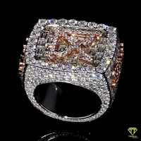 Anillo de Diamantes Moissanite con Inicial X, Estilo Hip Hop, Chapado en Oro, Joyería Brillante de Lujo, Anillo Personalizado con Letra para Hombre y Mujer