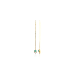 Pendientes Largos Minimalistas de Oro con Gema Verde y Circonitas Brillantes para Uso Diario Femenino - Product Image 3