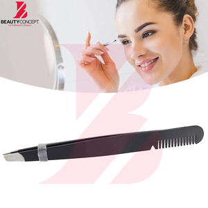 แหนบดึงขนคิ้วอเนกประสงค์สีดำ สแตนเลส ทรงเออร์โกโนมิกส์ ปลายเฉียงแม่นยำ พร้อมหวี - Product Image 4