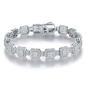 925 Sterling <b>Silver</b> Baguette Cut Diamond Tennis <b>Bracelets</b> Luxury Moissanite Ice Iced Out Women's <b>Bracelets</b> - Product Image 2