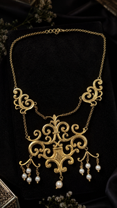 Collar de Aleación Chapado en Oro Vintage con Gotas de Perlas de Imitación, Conjunto de Joyería de Boda para Mujer - Product Image 2