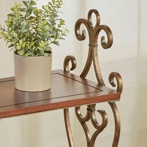 Étagère de présentation à 3 niveaux en bois d'acacia naturel de luxe avec décorations en fer forgé pour la décoration de la maison, de l'hôtel et du salon - Product Image 4