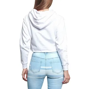 Sudadera Corta con Capucha para Mujer, Color Blanco Sólido, Manga Larga, Tejido de Algodón, Estilo Casual de Primavera - Product Image 2