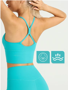Light <b>Blue</b> Seamless Sports <b>Bra</b> Set With High Waist Leggings For Yoga Fitness Workout - Product Image 5