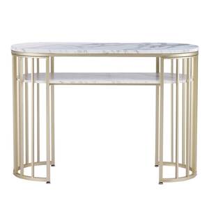 Modern <b>Space</b> <b>Saver</b> Iron Console <b>Table</b> with Rock Slab Edge Folding Structure for Entryway and Living Room Decor - Product Image 2