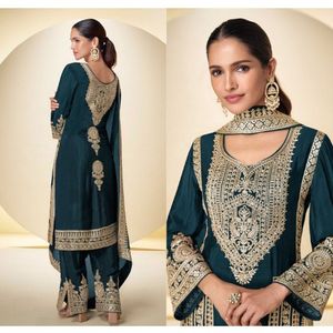 Ensemble palazzo élégant en chinon véritable de qualité supérieure avec dupatta en chinon numérique, tenue de soirée de créateur, fabriqué par Royal Exports - Product Image 5