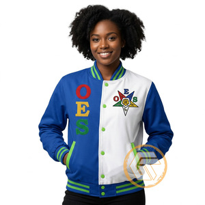 GREEK TREASURES Eastern <b>Star</b> Cotton Fleece Embroidered Varsity <b>Jacket</b> OES Breathable Quick Dry Women All Season Stand Collar - Product Image 1