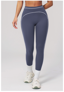 High Waist Knitted Solid Color Sport <b>Leggings</b> With White <b>Line</b> Detail Stretch Breathable Quick Dry Women's Activewear All Seasons - Product Image 5