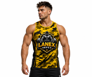 Custom Men's Yellow Camo Gym Tank Top Sublimation Fitness Stringer Vest Bodybuilding Sleeveless Workout Training Sports Apparel - Product Image 1