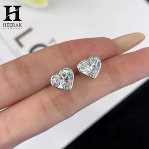 925 Sterling <b>Silver</b> Heart Cut Moissanite <b>Stud</b> Earrings VVS1 D Color Lab Grown Diamond Heart <b>Studs</b> for Women Fine Jewelry - Product Image 2