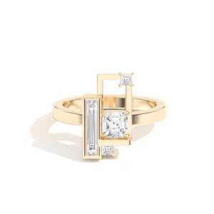 Bague Statement en Diamant de Laboratoire Taille Asscher Baguette 1,44 ct, Style Art Déco Abstrait, Bande Géométrique, Sertissage à Griffes, pour Femme, Or 14 carats - Product Image 1