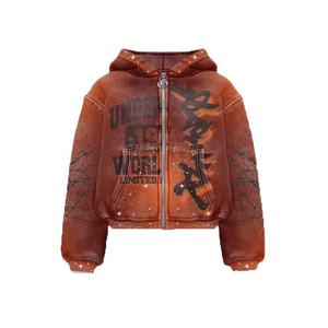 เสื้อฮู้ดซิปพิมพ์ลายเพชรคุณภาพสูง ดีไซน์ใหม่ ผู้ชาย ผ้าฝ้าย 100% สั่งทำพิเศษ ทรงปกติ สไตล์ดิสเทรส - Product Image 5