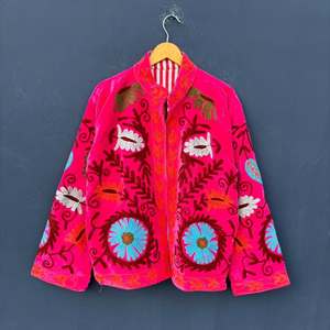 Chaqueta de Terciopelo con Bordado Floral para Mujer, Cuello Mandarín, Manga Larga, Estilo Prairie Chic, Abrigo de Primavera con Patrón Decorativo Hecho a Mano - Product Image 2