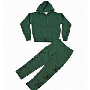 Ensemble de survêtement rouge personnalisé pour enfants, sweat à capuche zippé et pantalon de jogging en molleton de coton imprimé, tenue de sport pour enfants, fabrication OEM en gros - Product Image 5