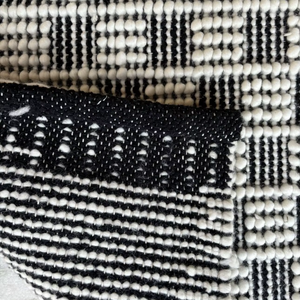 Handloom Wool Black & Ivory Geometric <b>Rug</b> <b>Pebble</b> Texture Eco-Friendly Non-Slip Artisan Woven for Modern Contemporary Interiors - Product Image 3