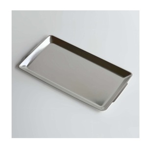 Modern Minimalist Metal Serving Tray Large <b>Silver</b> <b>Coffee</b> <b>Table</b> Decor Tray Durable Stainless Steel Rectangular Tray With Handles - Product Image 1