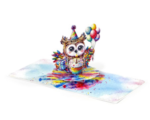3D Pop-Up Birthday Card Owl With Balloons And Cupcake Gift <b>Paper</b> Greeting Card For Party Celebration - Product Image 3
