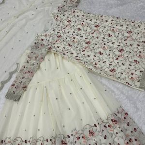Elegant Georgette Sequins, Thread and Zari Embroidered <b>Top</b> with Flairy Sharara Set for Women Wear by Royal Export - Product Image 1