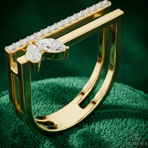 Luxury Geometric Moissanite <b>Ring</b> 18K Gold Plated Double Band <b>Open</b> <b>Ring</b> with Pavé Bar and Marquise Stones for Wome - Product Image 4
