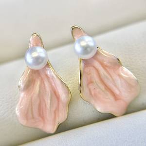 Boucles d'oreilles pendantes en argent pur avec aiguilles, motif floral émaillé, style haut de gamme et polyvalent - Product Image 5