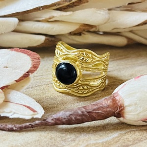 Latest Design Black Onyx <b>Rings</b> Boho Floral Bands Boho Brass <b>Ring</b> For Women 18k <b>Gold</b> Plated Botanical <b>Cocktail</b> Wholesale/OEM/ODM - Product Image 2